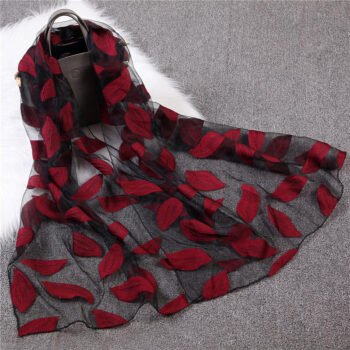 2022 Spring Summer New Organza Flower Cutting Scarf Female Cotton Linen Lace Splicing Leaf Pattern Silk Scarf Shawl Wholesale